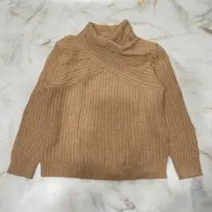 YOU VISAGE リブ編みデザインニット オレンジ ハイネック ショート丈