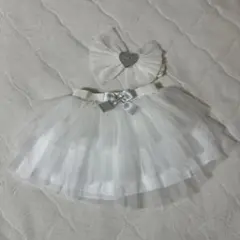 ベビー　キッズ　ホワイト チュチュスカート ヘアバンドセット70〜80
