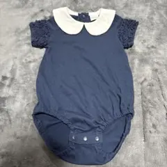 匿名配送　【Milkiss】ネイビー フリル 袖 襟 ロンパース 80のサムネイル