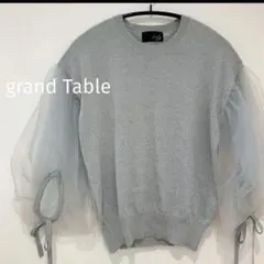 【超美品】 グランターブル チュール ニット 半袖 5分袖 グレー 水色 可愛いのサムネイル