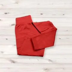 ♯深いレッド リブ編み ハイウエストレギンス