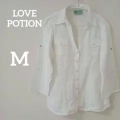 ブラウス シャツ LOVE POTION ホワイト五分袖 七分袖 シャツ M 白