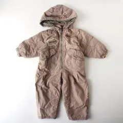 べべ bebe ジャンプスーツ カバーオール グレージュ チェック柄 80 中綿