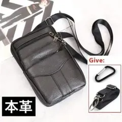 本革★スマホショルダー　携帯電話バッグ　牛革　縦型　ブラック　黒　レザー