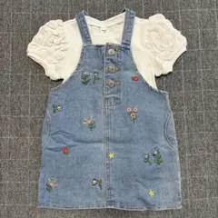 SHEIN 花刺繍ジャンパースカート ポップコーン半袖トップス　２枚セットのサムネイル
