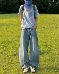 ライトブルー ワイドレッグデニムパンツ