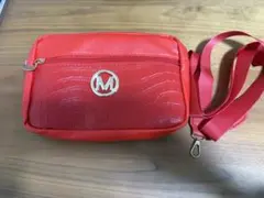 ショルダーバッグ ポーチ クロコ調 レッド Mロゴ
