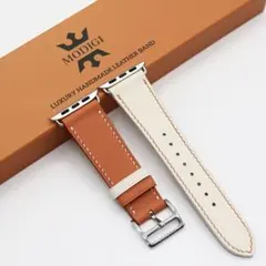 Apple Watch レザー 革 皮 上質 バンド ベルト　オレンジ　ホワイト