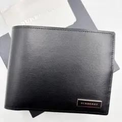 【未使用保管品】バーバリー BURBERRY 2つ折り財布 レザー ブラック 黒