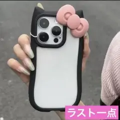 新品★ キティ　スマホケース　iPhone 15Pro リボン　クリア　推し活