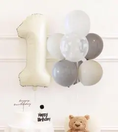 くすみカラーナンバーバルーン＆風船７個（予備付き）セット　誕生日飾り　グレー系
