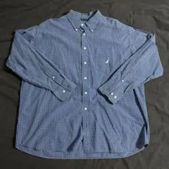 NAUTICA 青、白チェック柄 長袖シャツ 2XL