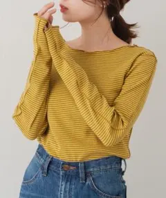 Kastane テレコボーダークルーインナー イエロー FREE メロウ 長袖