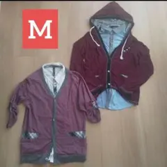 中古メンズMサイズえんじ色ゆるっと重ね着風トップス長袖七分袖2着セットまとめ売り