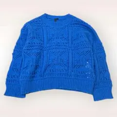 DIRZ 透かし編みセーター ニット 長袖 ブルー 鮮やか 秋冬