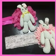 シャーリーテンプルウサギのぬいぐるみ付きヘアバンド　リメイク