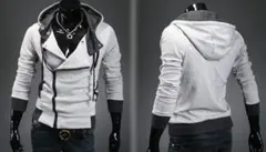 激安★即納★メンズフード付きライダーズパーカー　L　ライトグレー