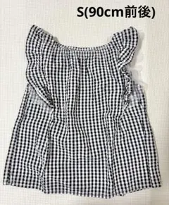 グローバルワーク　チュールドッキングフリル袖　チェック柄　トップス　S