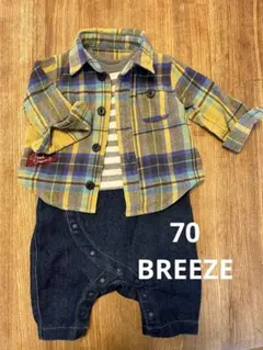 70 BREEZE 重ね着風 ロンパース・カバーオール 男の子 チェック柄