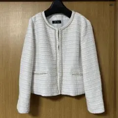 ノーカラー　ツイード　ジャケット ホワイト　入学式　フォーマル