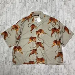 【新品】unrelaxing　アロハシャツ　総柄　虎　オープンカラー　ベージュ