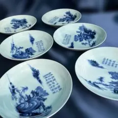 579)アンティークな青白い風景画の浅皿4枚セット - メルカリ