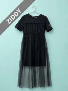 ZIDDY 半袖ワンピース ブラック チュール切替　黒　ロングワンピース　150のサムネイル