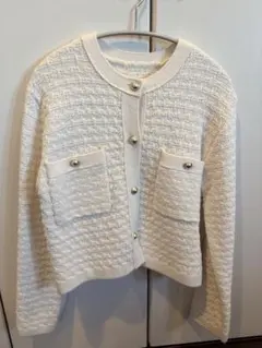 GU ツイード調ノーカラーニットジャケット