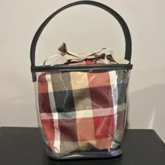 ブルーレーベル・クレストブリッジ クリア バケットバッグ チェック柄 巾着付き
