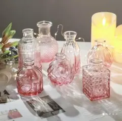 ピンクガラス花瓶7個セット
