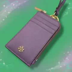 《美品》 トリーバーチ ストラップ付き パスケース カードケース パープル系