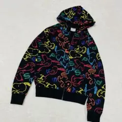 ユニバ　USJ　スヌーピー　パーカー　黒　S　カラフル　黒　フード　派手