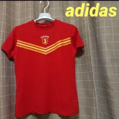 アディダス レディース 半袖Tシャツ レッド 万国旗タグ