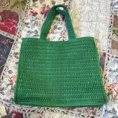 値下げ中！h&m グリーン編み込みかごバッグ