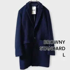 タグ付き／BROWNY STANDARD チェスターコート L ネイビーシャギー