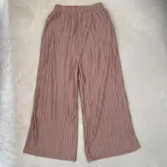 プリーツパンツ ウエストゴム ワイドパンツ 光沢 ピンク フリー