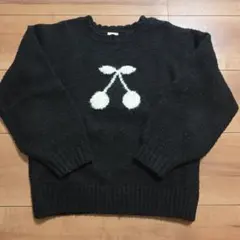 petit main 黒 チェリー柄 ニットセーターLサイズ