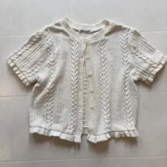 ZARA ケーブル編み 半袖ニットカーディガンのサムネイル