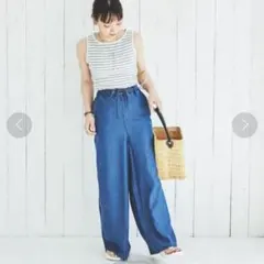 coen ライトデニムワイドジーンズ M ブルー インディゴ