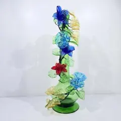 琉球ガラス 花瓶＆ワイヤーフラワー オブジェ 高さ45cm レトロ