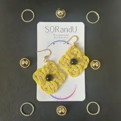 【匿名配送】　ピアス　水引　天然石　パワーストーン　花　フラワー　黄色　イエロー