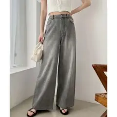 【one after another】【ウエストサイズ調整可】美脚ワイドデニムのサムネイル