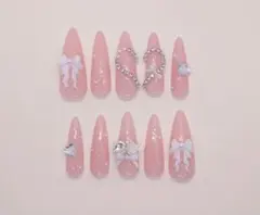 現品 ネイルチップ 量産型 地雷系 フレンチガーリー ワンホン 韓国 ピンク