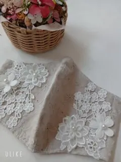 3way不織布マスクカバーお花のレース内ポケット付き