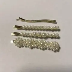 【お値下げしました】パール　お花　ヘアピンセット　4本　ゴールド