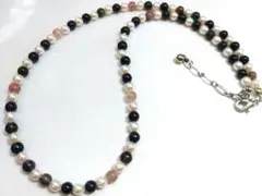 パールと天然石のビーズネックレス ヴィンテージ