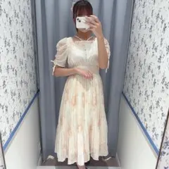 evelyn 花柄プリーツOP Fサイズ 完売品 リボン フレア