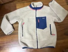 patagonia フリースジャケット キッズサイズL クリーム色/ネイビー
