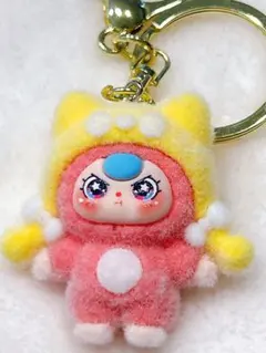 Babythree ねこ耳フード マスコットキーホルダー【黄色×赤】