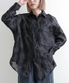 【新品】シアー長袖シャツ ブラウス 刺繍 ブラック